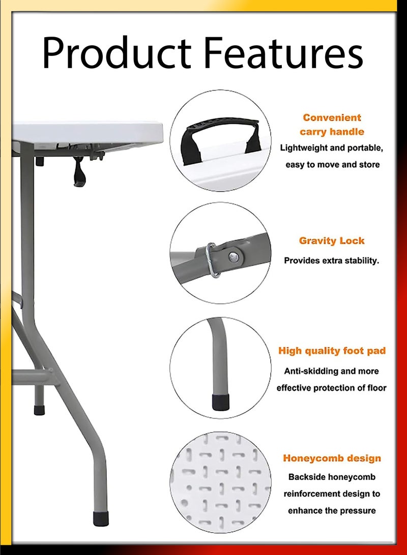 Toshonics طاولة تخييم قابلة للطي مستطيلة متعددة الاستخدامات 180 سم خفيفة الوزن من الألمنيوم قابلة للطي محمولة للاستخدام الداخلي والخارجي للنزهات والشواء والحفلات والمطبخ والطعام والتخييم والحدائق - Image 2