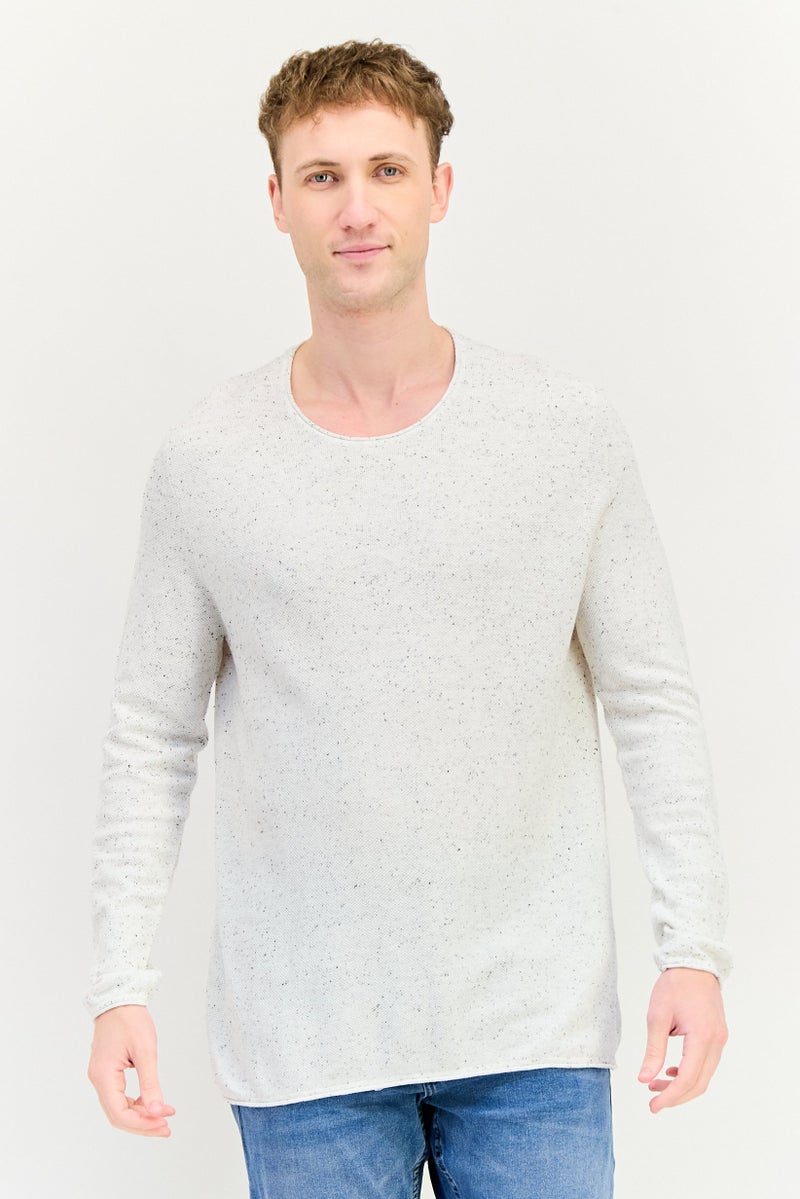 Celio Men Crew Neck Textured Long Sleeve Sweater, Off White - Image 1