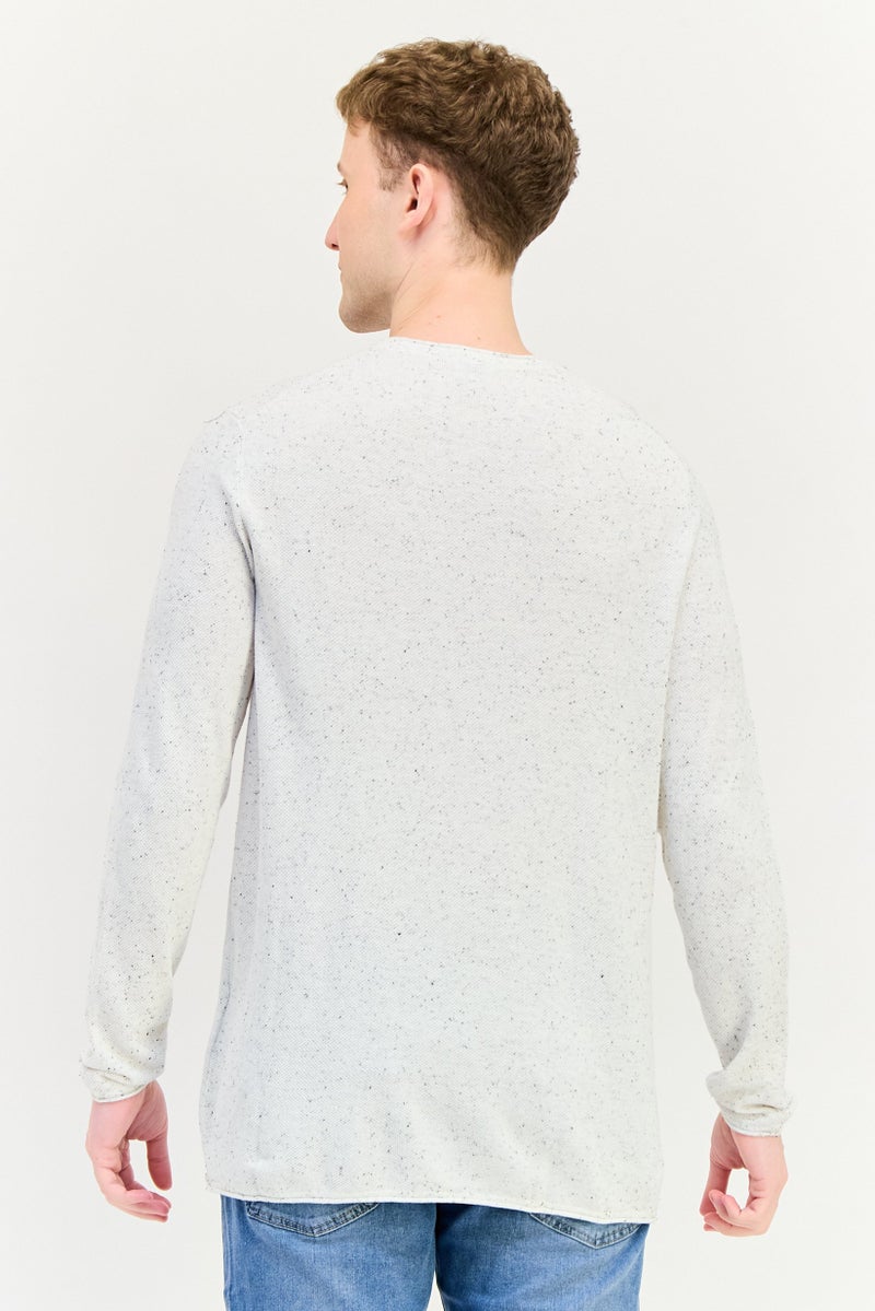 Celio Men Crew Neck Textured Long Sleeve Sweater, Off White - Image 4