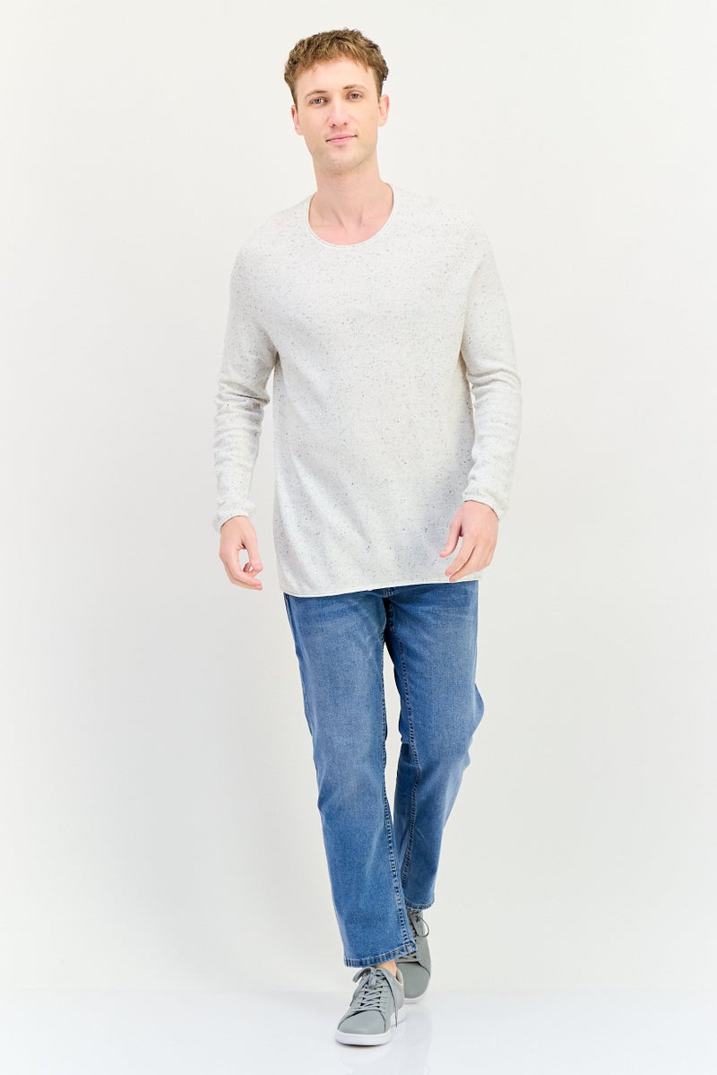 Celio Men Crew Neck Textured Long Sleeve Sweater, Off White - Image 3