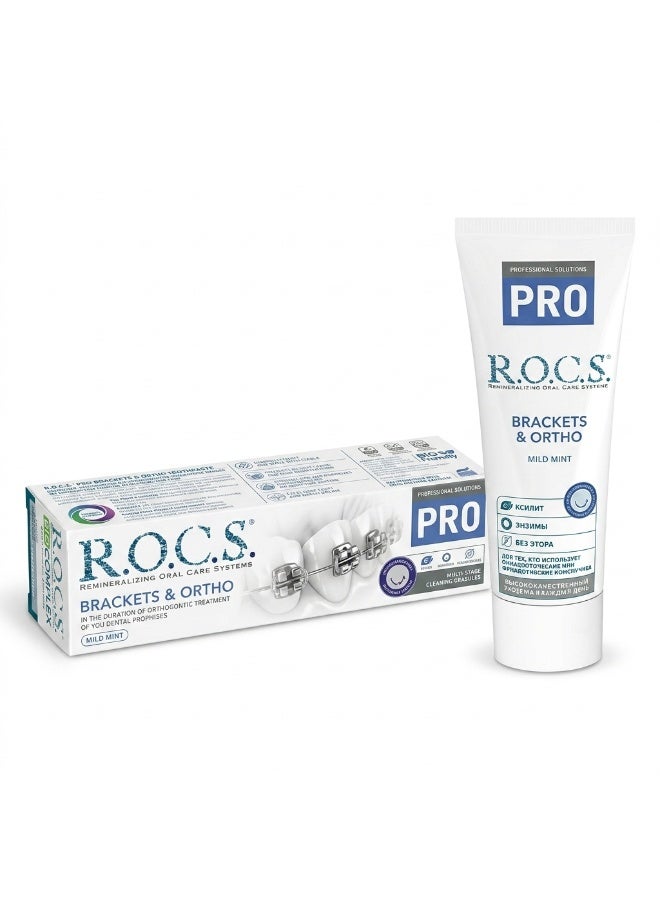 Rocs R.O.C.S. PRO Brackets & Ortho Toothpaste 100 ml, Mild Mint, Multi-Stage Cleaning, Remineralizing Formula for Braces & Orthodontic Treatment - Image 1