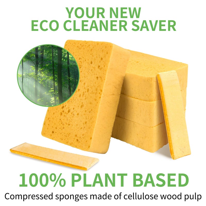 kickleen 4 Pack Compostable Thicker Pop-Up Sponges - Expanding, Non-Scratch, Plant-Based Dish Cellulose Sponges Car Wash Sponge - Image 5