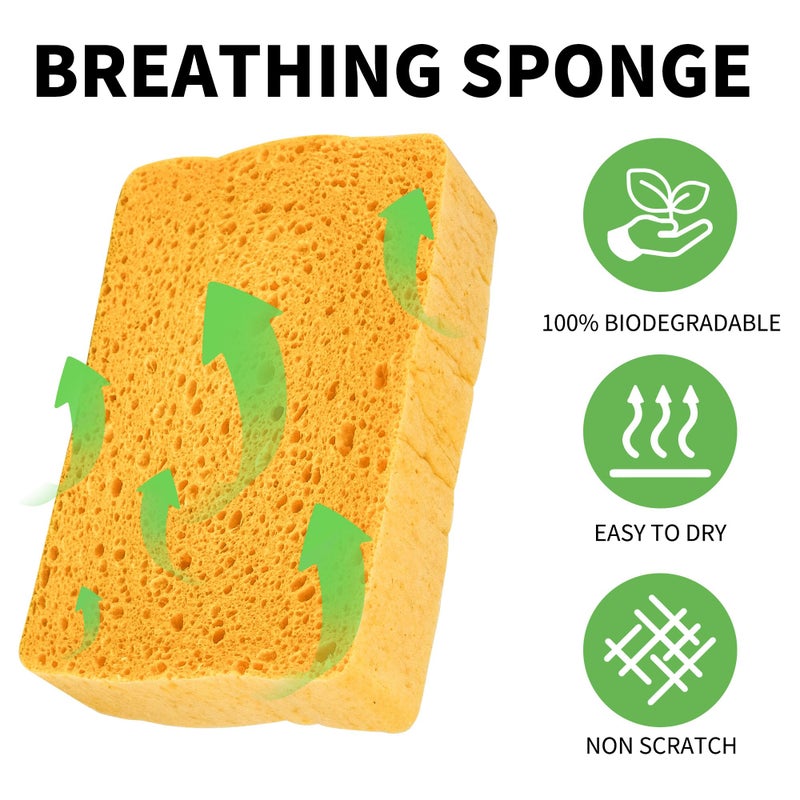 kickleen 4 Pack Compostable Thicker Pop-Up Sponges - Expanding, Non-Scratch, Plant-Based Dish Cellulose Sponges Car Wash Sponge - Image 4
