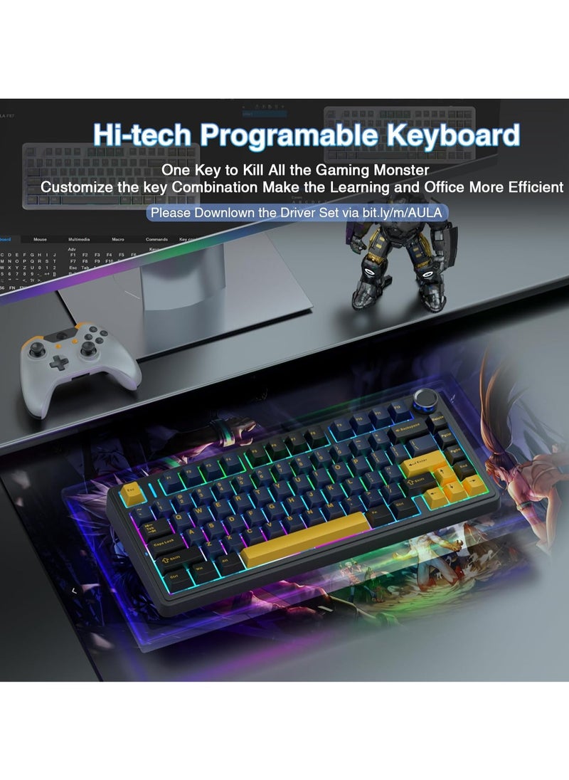 AULA - F75 75% Wireless Mechanical Keyboard,Gasket Hot Swappable Custom Keyboard,Pre-lubed Reaper Switches RGB Backlit Gaming Keyboard,2.4GHz/Type-C/BT5.0 Mechanical Keyboard - Image 1
