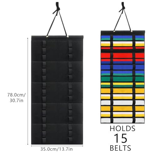 Klmnop 15 Belts Karate Belt Display Rack, Felt Hanging Taekwondo Belt Display, Martial Art Belt Display Holder for Martial Art Learner(Black) - Image 2