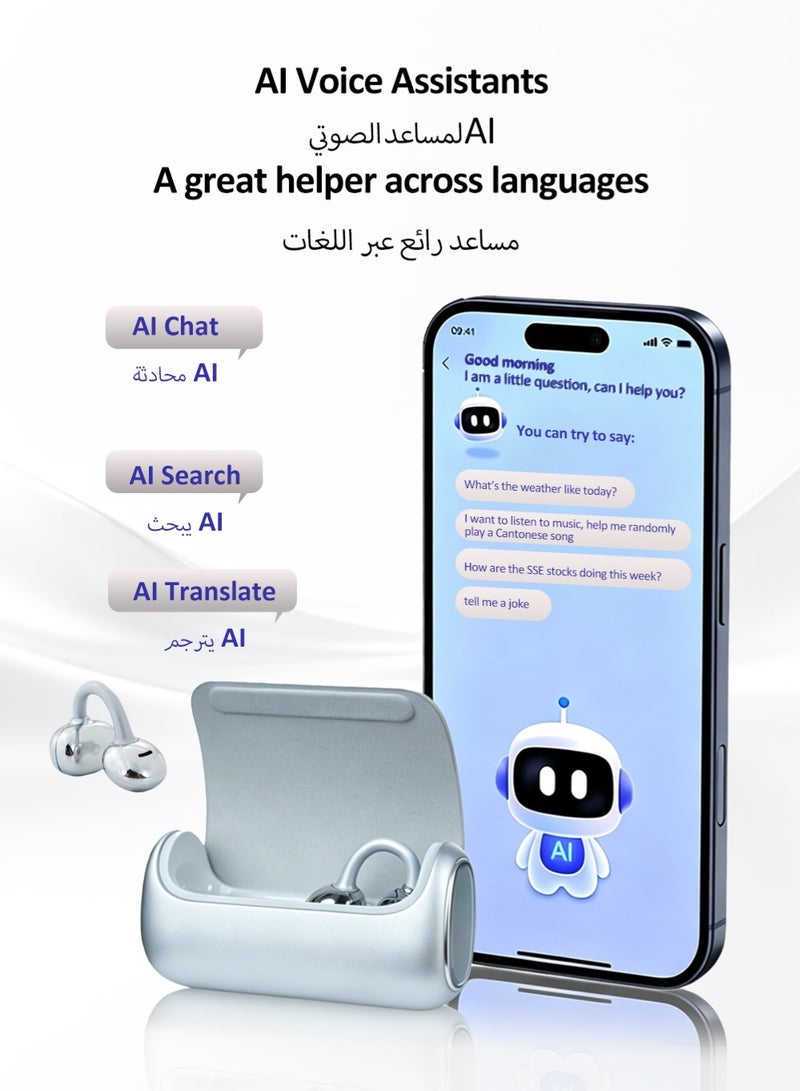 ISKU Open Ear Clip Headphones Wireless Earbuds Bluetooth 6.0 OWS Translation Earphones AI Voice Assistant Multiple Translation Modes, HIFI Anti-Leakage HD Call Supports Translation of 145 Languages TWS Headphones for Sports Travel Classes Work - Image 3