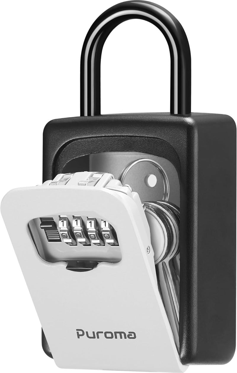 Puroma Waterproof Combination Key Lock Box for House Keys - Portable, Resettable, Wall Mounted & Hanging Key Safe - Image 1