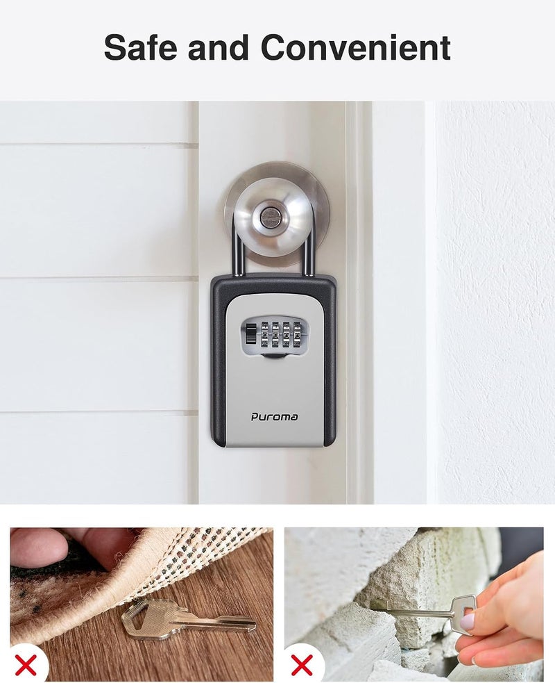 Puroma Waterproof Combination Key Lock Box for House Keys - Portable, Resettable, Wall Mounted & Hanging Key Safe - Image 3