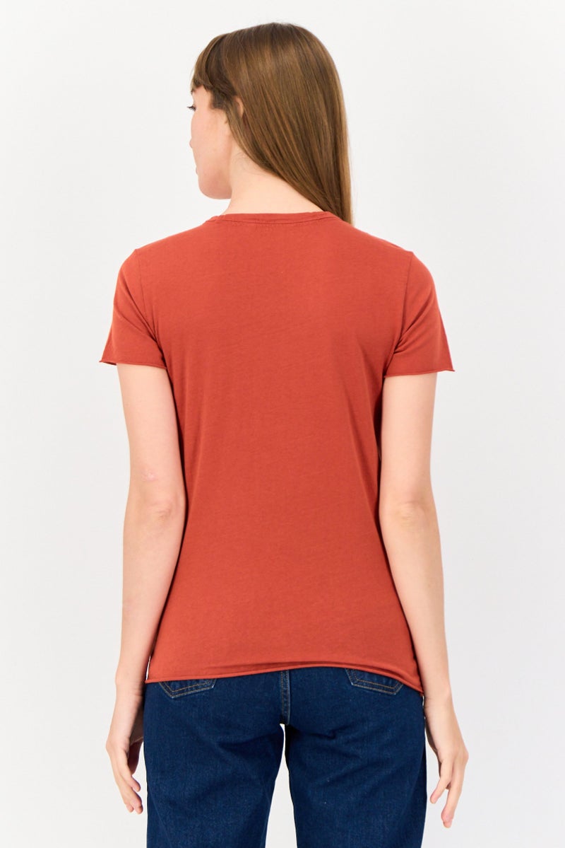 ONLY Women Round Neck Short Sleeves Graphic Print T-shirt, Red  - Image 4
