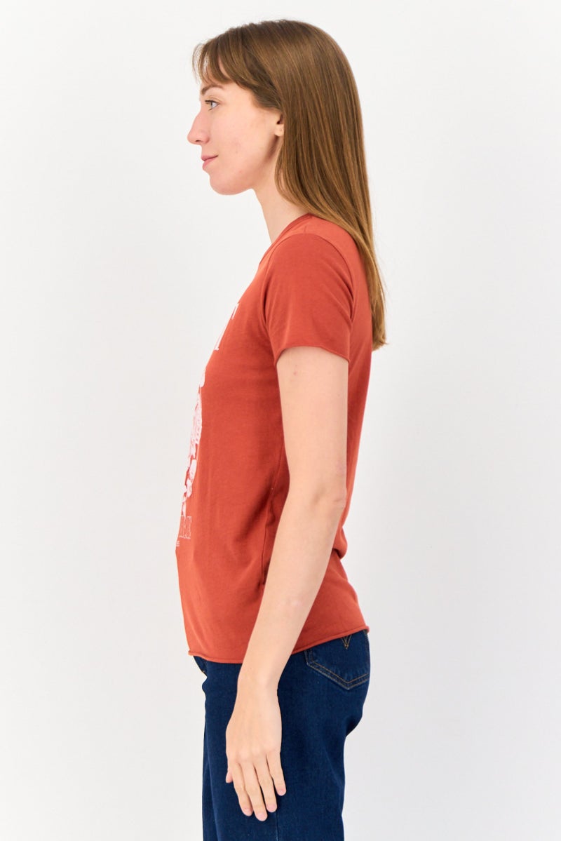 ONLY Women Round Neck Short Sleeves Graphic Print T-shirt, Red  - Image 2