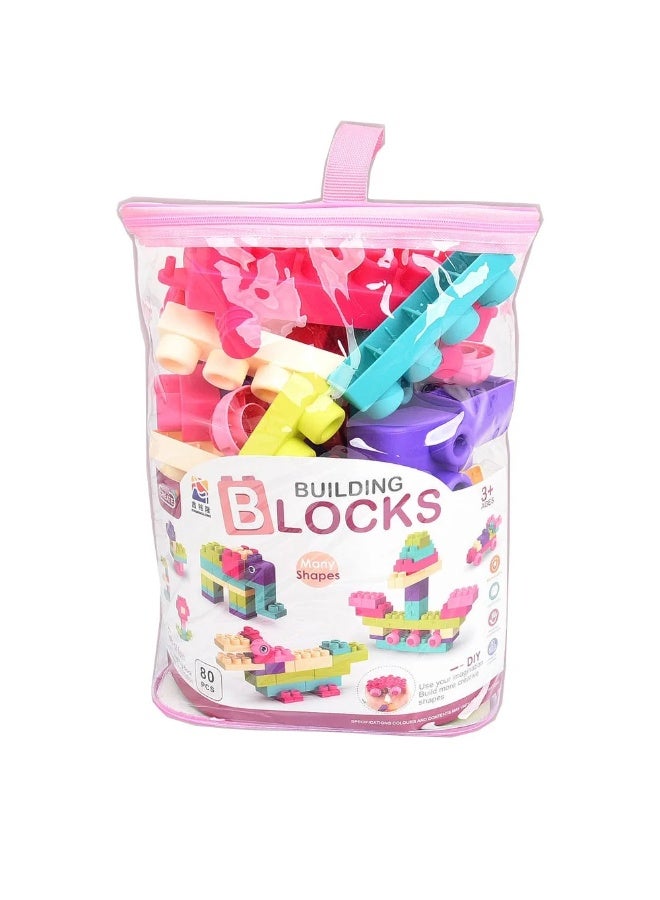 Stem 80-Piece Soft Building Blocks: Creative Fun for Ages 3+- Pink - Image 1