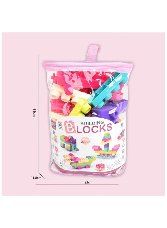 Stem 80-Piece Soft Building Blocks: Creative Fun for Ages 3+- Pink - Image 2