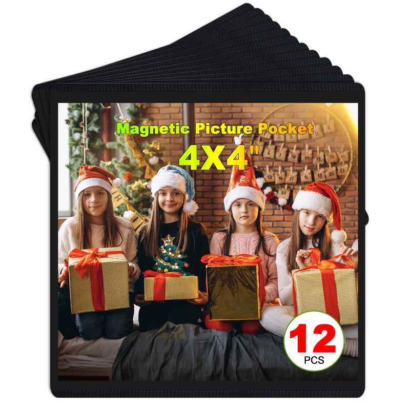 CHUNNIAO Black Magnetic Picture Frame 4X4 for Refrigerator12 packSquare Photo Magnets Sleeves