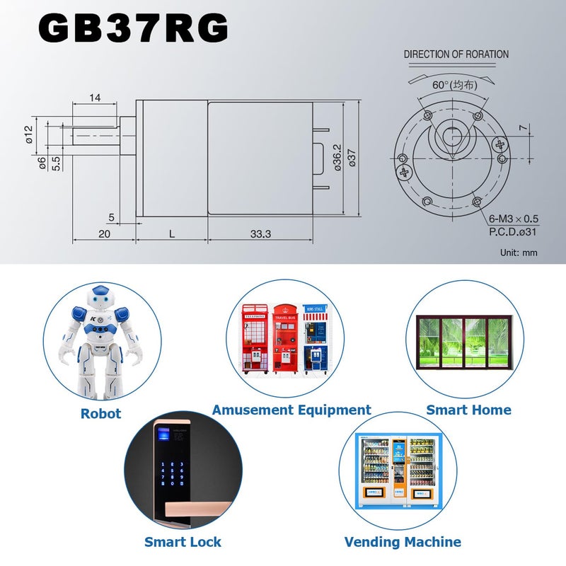 Greartisan DC 12V 1000RPM Gear Motor High Torque Electric Micro Speed Reduction Geared Motor Eccentric Output Shaft 37mm Diameter Gearbox - Image 2