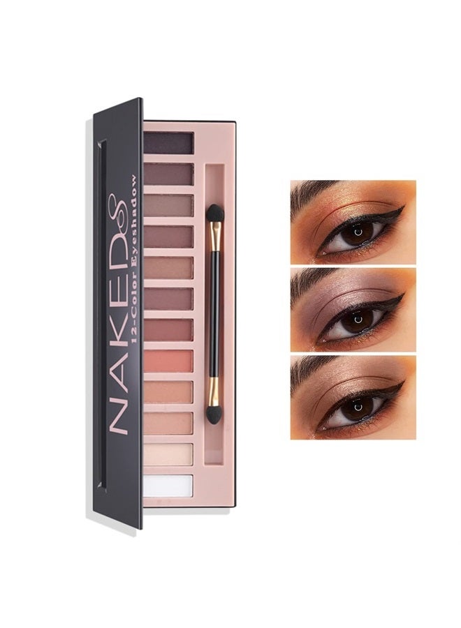 LZYLLS 12 Shades Nude Matte Eyeshadow Palette,Shimmer Naked Eyeshadow Palette,Eye Shadow Palette Natural Flash Waterproof Durable Smoked Professional Makeup Palette With Brush(Matte) - Image 1