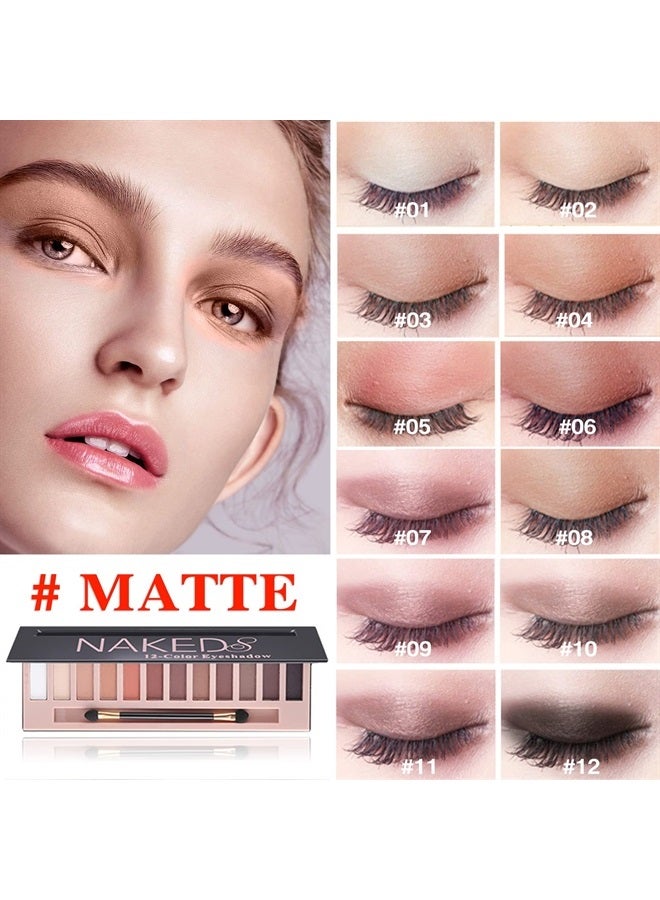 LZYLLS 12 Shades Nude Matte Eyeshadow Palette,Shimmer Naked Eyeshadow Palette,Eye Shadow Palette Natural Flash Waterproof Durable Smoked Professional Makeup Palette With Brush(Matte) - Image 2