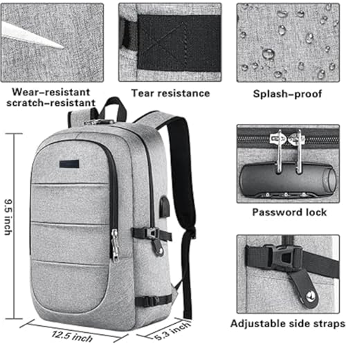 Impulse Hustle Grey 40L Water-Resistant Laptop Backpack with USB Port & Number Lock, 3 Compartments, Fits 16" Laptop, Ideal for Office, School, College & Travel, Unisex Business Bag - Image 5