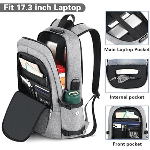 Impulse Hustle Grey 40L Water-Resistant Laptop Backpack with USB Port & Number Lock, 3 Compartments, Fits 16" Laptop, Ideal for Office, School, College & Travel, Unisex Business Bag - Image 3