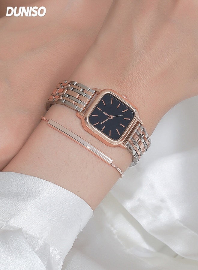 DUNISO 2 Pieces Women's Elegant Watch and Bracelet Set，Stainless Steel Quartz Square Watch，Casual Fashion Watch Bracelet,as a Gift for Women - Image 1