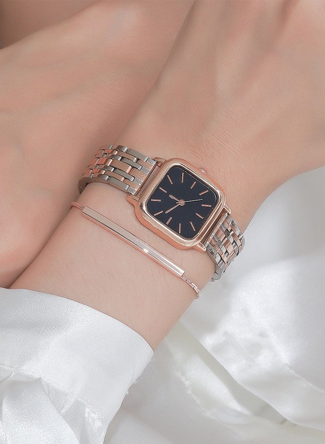 DUNISO 2 Pieces Women's Elegant Watch and Bracelet Set，Stainless Steel Quartz Square Watch，Casual Fashion Watch Bracelet,as a Gift for Women - Image 4