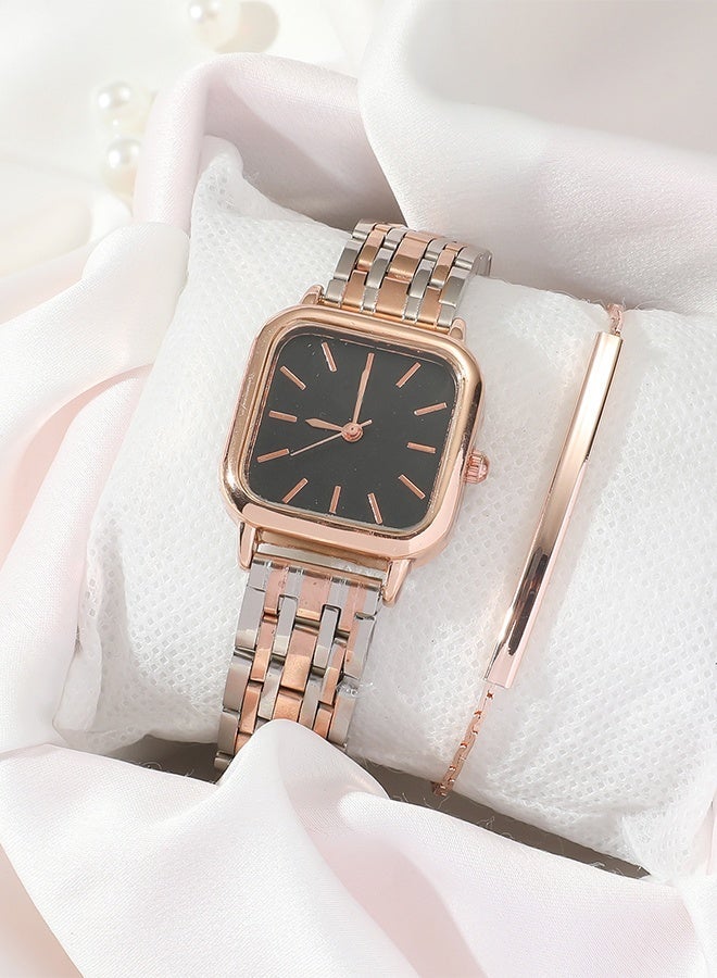 DUNISO 2 Pieces Women's Elegant Watch and Bracelet Set，Stainless Steel Quartz Square Watch，Casual Fashion Watch Bracelet,as a Gift for Women - Image 5