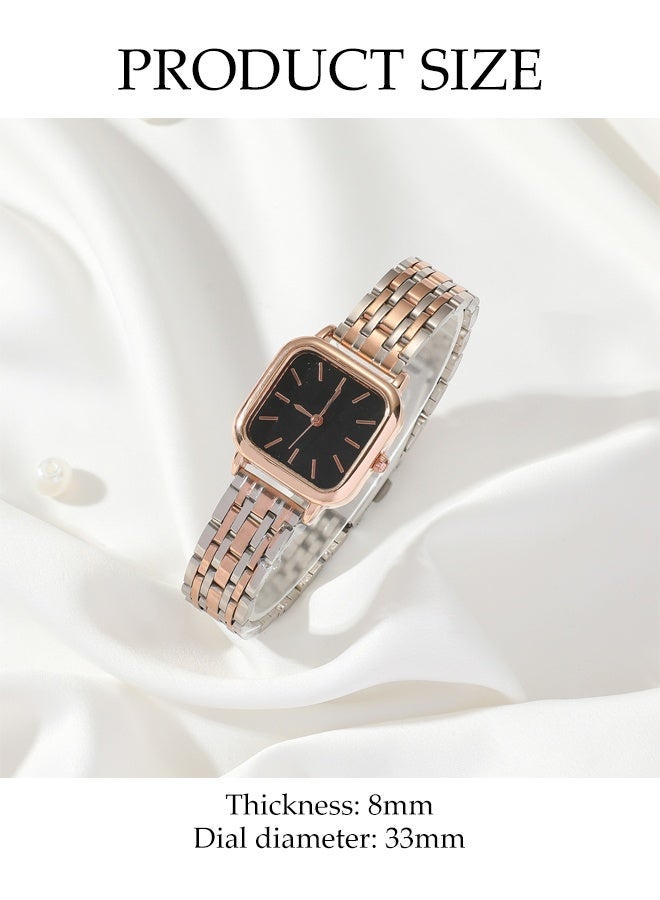 DUNISO 2 Pieces Women's Elegant Watch and Bracelet Set，Stainless Steel Quartz Square Watch，Casual Fashion Watch Bracelet,as a Gift for Women - Image 2