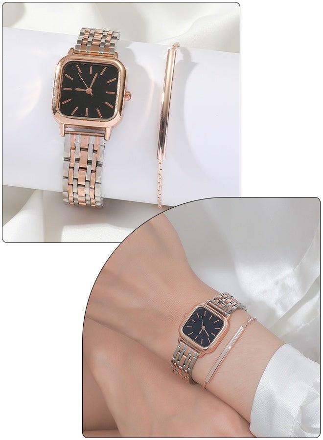 DUNISO 2 Pieces Women's Elegant Watch and Bracelet Set，Stainless Steel Quartz Square Watch，Casual Fashion Watch Bracelet,as a Gift for Women - Image 5