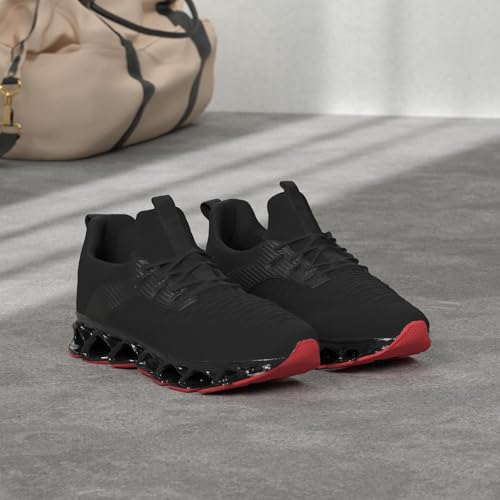 Kvovzo Mens Slip on Walking Running Shoes Blade Tennis Casual Fashion Sneakers Comfort Non Slip Work Sport Athletic Trainer BlackRed - Image 3