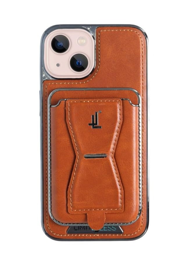 LIMITLESS Leather Case for iPhone 14 with Detachable Card Holder and Stand, Back Protector Slim Fit, Soft Grip Leather Cover, Logo Cutouts, Anti-Scratch Full Phone Back Case with Shockproof, Brown  - Image 1
