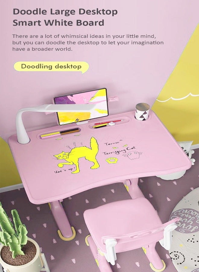 فاشون هوم تصميم مريح حديث كرسي مكتب الطالب قابل للتعديل الارتفاع مع درج تخزين مصباح حامل كتب دراسة القراءة والرسم طاولة مكتب وكرسي مجموعة أثاث للأطفال 70 × 45.5 × 70 و 34 × 37 × 72 سم - Image 5