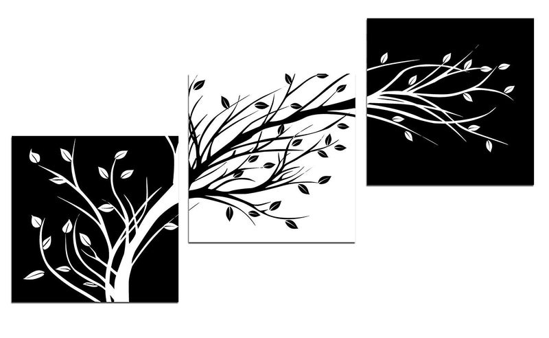Wieco Art Leaves Modern 3 Panels Flowers Artwork Giclee Canvas Prints Black and White Abstract Floral Trees Pictures Paintings on Canvas Wall Art for Living Room Bedroom Home Decorations - Image 1