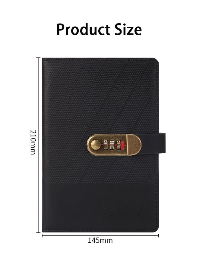 GMORO Lock Notebook Combination Lock Student Diary Notebook A5 Business Diary PU Leather Cover Page 200 - Image 4