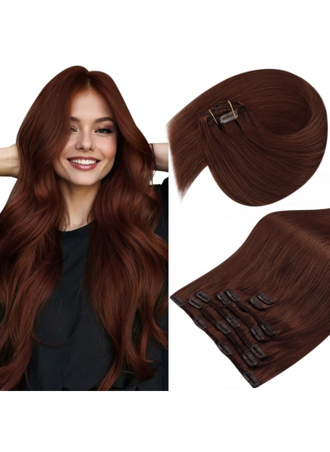 Sunny Hair Clip in Hair Extensions Straight Human Hair Clip in Extensions Remy Clip in Hair Extensions Real Human Hair Extensions Clip ins Auburn Red Brown 16inch  - Image 1