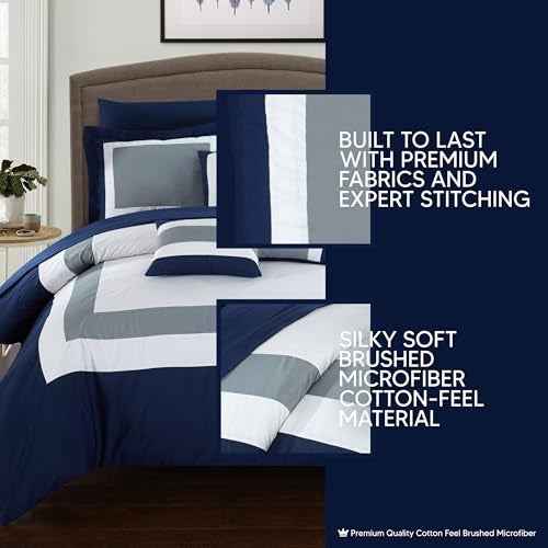 Chic Home Duke Queen Comforter Set 10-Piece, Colorblocked Queen Size Comforter Set with 2 Shams, 3 Pillows and Bedding Set Queen (Navy) - Image 3