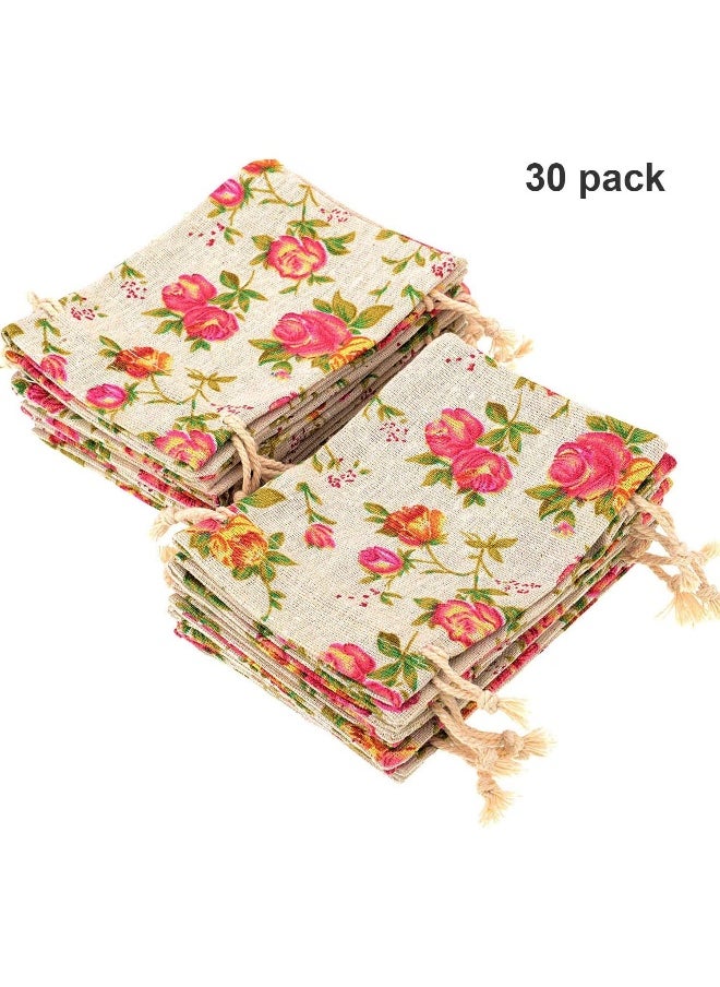 Pangda Pangda 30 Pack Small Size Rose Drawstring Bags 3.9 x 5.3 Inches Burlap Flower Pouch Bags Linen Gift Bags Jewelry Pouches for Wedding DIY Craft Party  - Image 2