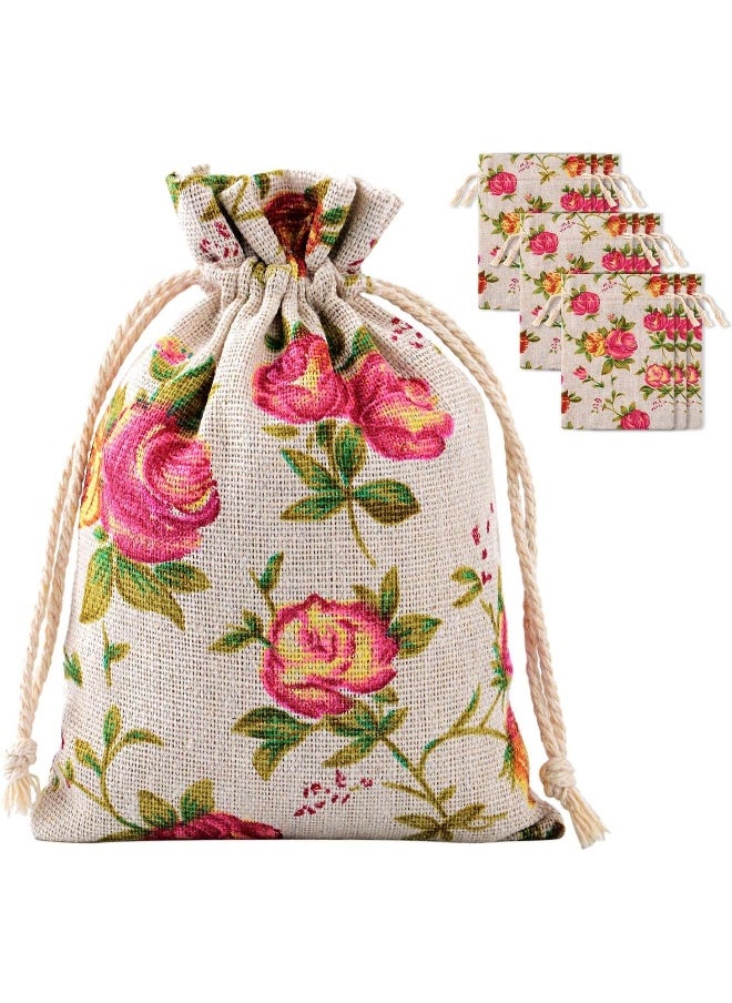 Pangda Pangda 30 Pack Small Size Rose Drawstring Bags 3.9 x 5.3 Inches Burlap Flower Pouch Bags Linen Gift Bags Jewelry Pouches for Wedding DIY Craft Party  - Image 1
