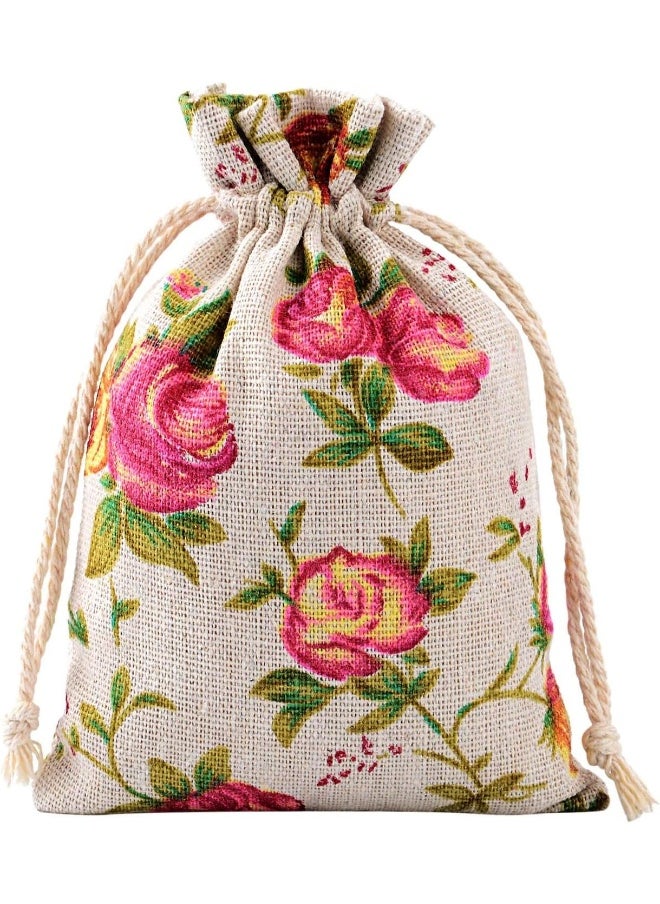 Pangda Pangda 30 Pack Small Size Rose Drawstring Bags 3.9 x 5.3 Inches Burlap Flower Pouch Bags Linen Gift Bags Jewelry Pouches for Wedding DIY Craft Party  - Image 4