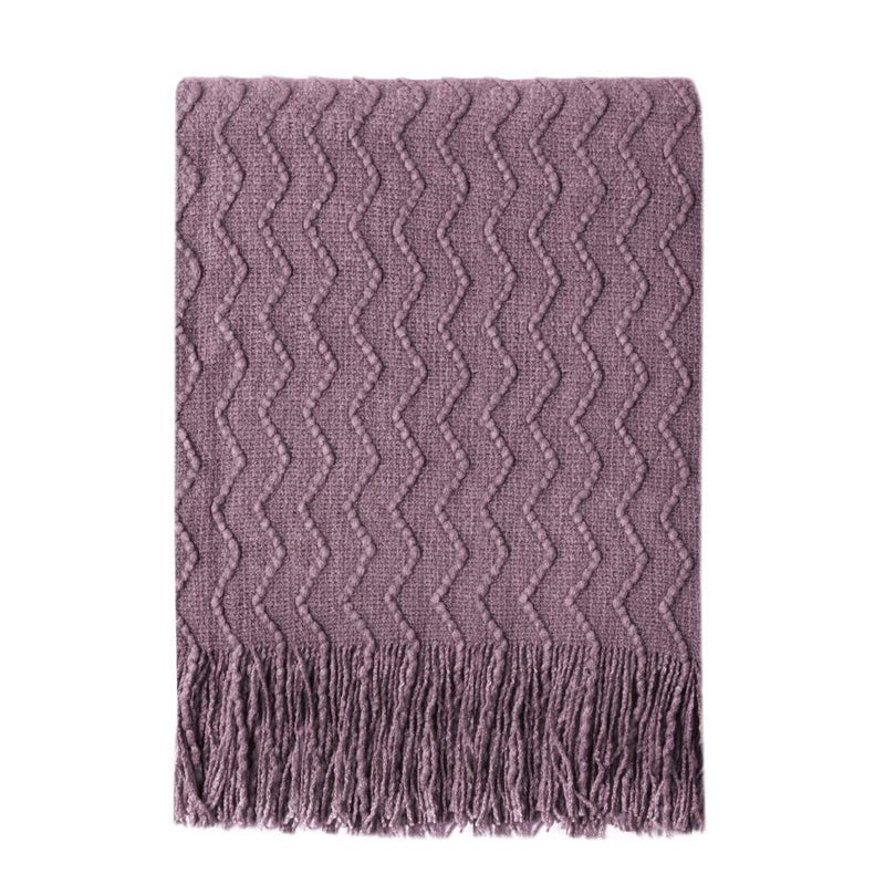 BOURINA Dark Lavender Throw Blanket 50x60 Inches Throw Textured Solid Soft Sofa Couch Decorative Knitted Blanket - Image 1