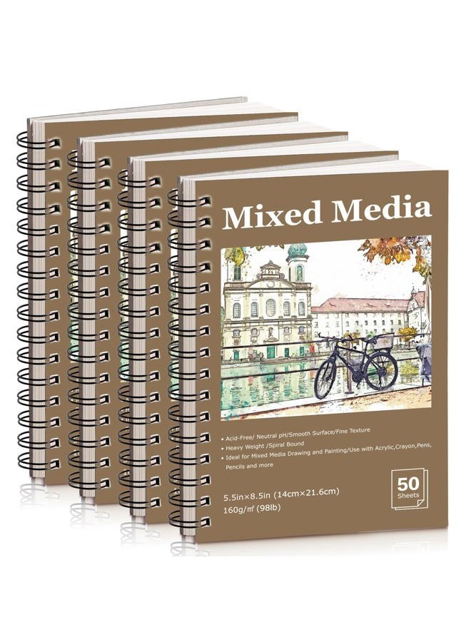 Prudiut 4 Pack Mixed Media Sketchbook, 5.5x8.5 inches Drawing Paper Sketch Book, 98lb/160gsm Heavyweight Spiral Bound Sketch Pads, Suitable for Artist, Drawing, Painting, Sketching(200 Sheets) - Image 1