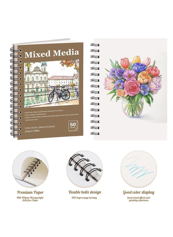 Prudiut 4 Pack Mixed Media Sketchbook, 5.5x8.5 inches Drawing Paper Sketch Book, 98lb/160gsm Heavyweight Spiral Bound Sketch Pads, Suitable for Artist, Drawing, Painting, Sketching(200 Sheets) - Image 3