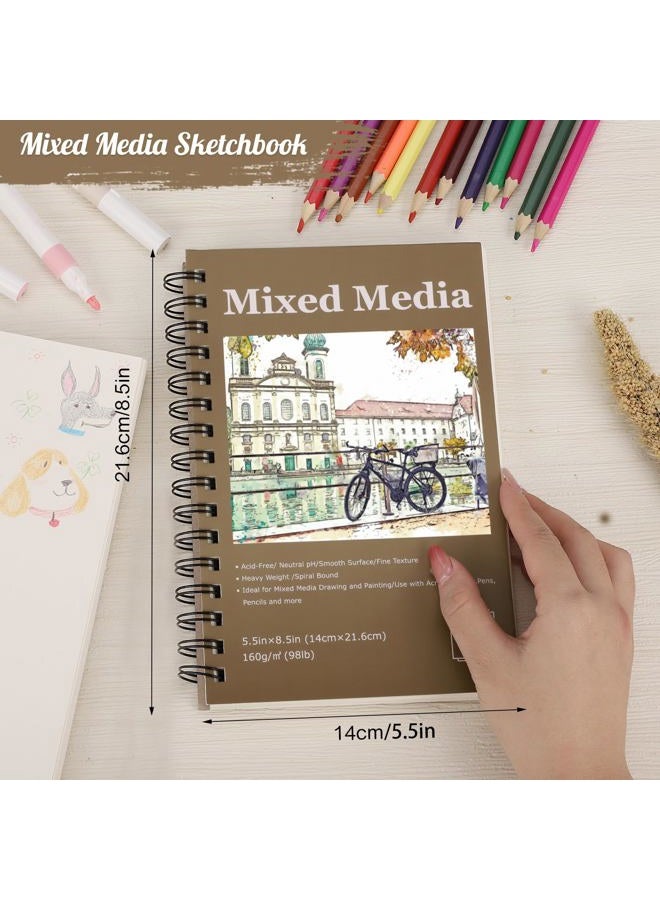 Prudiut 4 Pack Mixed Media Sketchbook, 5.5x8.5 inches Drawing Paper Sketch Book, 98lb/160gsm Heavyweight Spiral Bound Sketch Pads, Suitable for Artist, Drawing, Painting, Sketching(200 Sheets) - Image 2