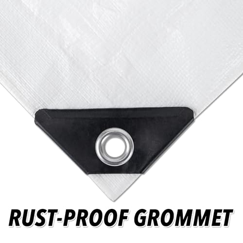CARTMAN Finished Size 12x40 Feet 10 Mil White Heavy Duty Poly Tarp, Multipurpose Protective Cover, UV Resistant, Waterproof Poly Tarpaulin with Reinforced Edges Tarpaulin with Reinforced Edges - Image 4
