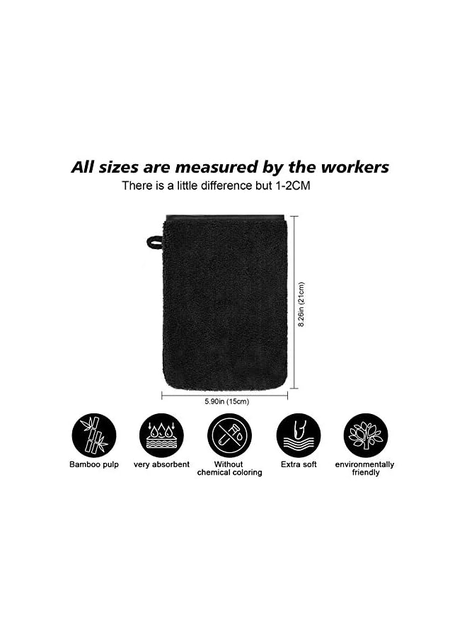 The Bros Pack of 10 Microfibre Body Wash Mitts, Soft Face Cleansing Mitts, Bath SPA Terry Cloth, Reusable Makeup Remover Mitt Gloves, 15x21 cm, Black  - Image 3