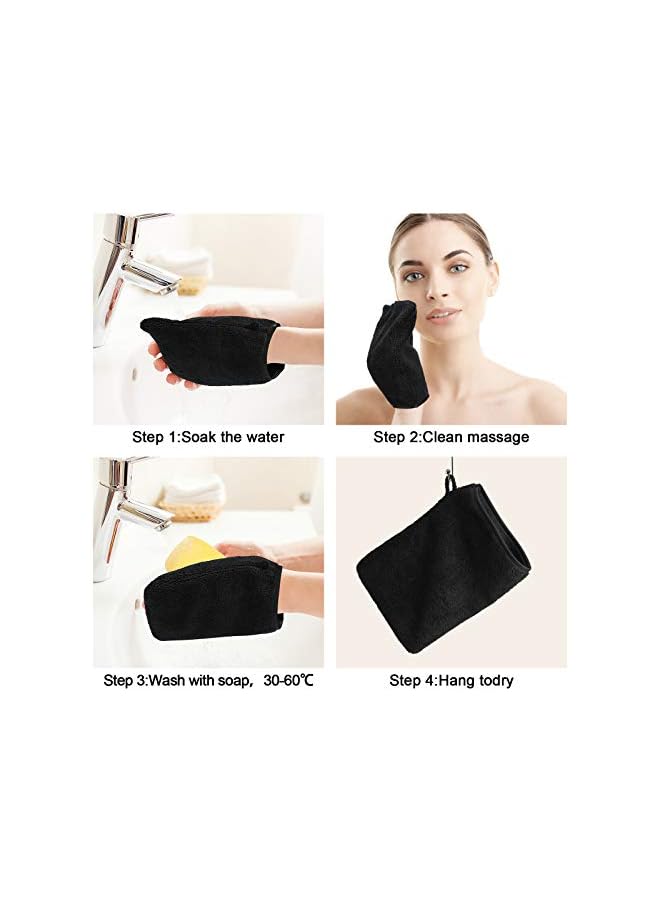 The Bros Pack of 10 Microfibre Body Wash Mitts, Soft Face Cleansing Mitts, Bath SPA Terry Cloth, Reusable Makeup Remover Mitt Gloves, 15x21 cm, Black  - Image 4