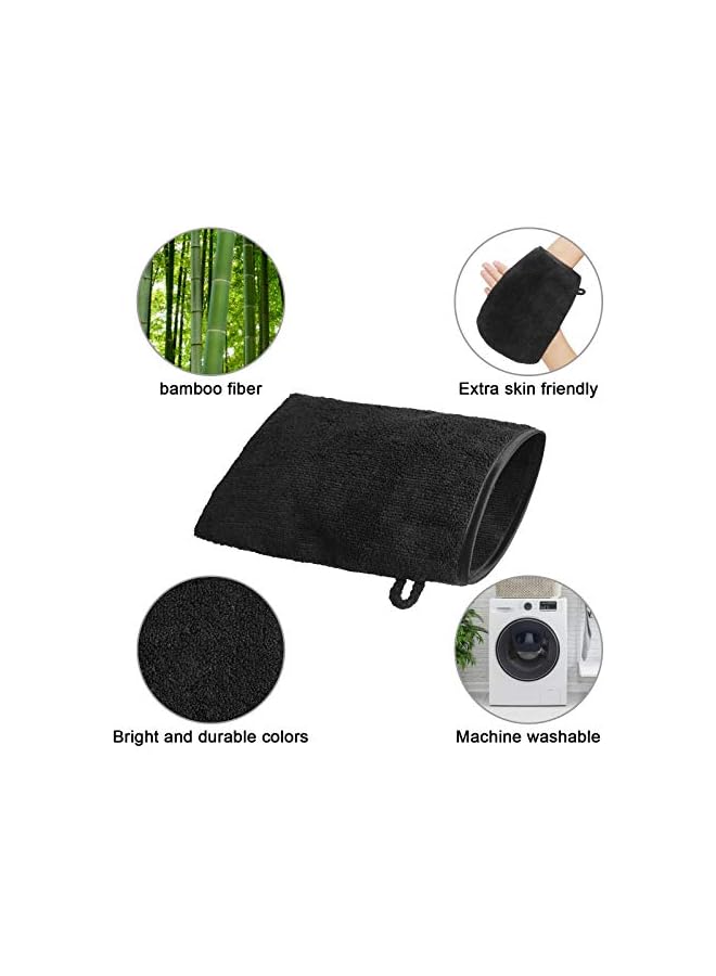 The Bros Pack of 10 Microfibre Body Wash Mitts, Soft Face Cleansing Mitts, Bath SPA Terry Cloth, Reusable Makeup Remover Mitt Gloves, 15x21 cm, Black  - Image 5