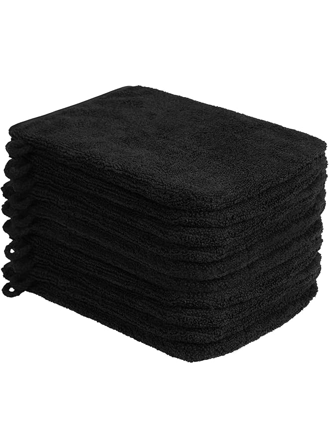 The Bros Pack of 10 Microfibre Body Wash Mitts, Soft Face Cleansing Mitts, Bath SPA Terry Cloth, Reusable Makeup Remover Mitt Gloves, 15x21 cm, Black  - Image 1