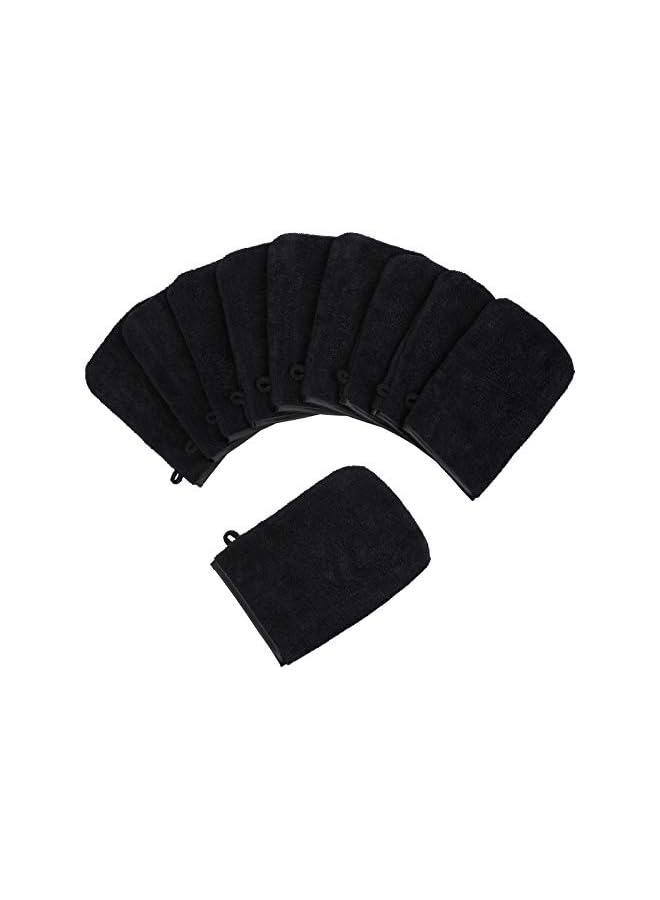 The Bros Pack of 10 Microfibre Body Wash Mitts, Soft Face Cleansing Mitts, Bath SPA Terry Cloth, Reusable Makeup Remover Mitt Gloves, 15x21 cm, Black  - Image 2