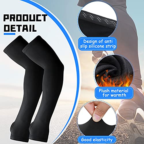 Skylety 2 Pairs Arm Sleeves Warmer Cycling Thermal Warmer Sleeves Arm Winter Cover with Thumb Holes for Men WomenMediumBlack - Image 3