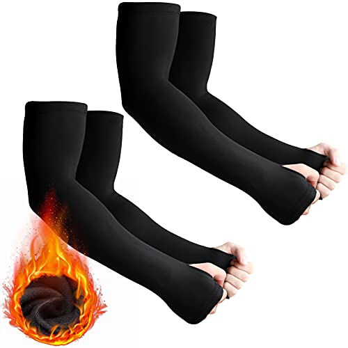 Skylety 2 Pairs Arm Sleeves Warmer Cycling Thermal Warmer Sleeves Arm Winter Cover with Thumb Holes for Men WomenMediumBlack - Image 1