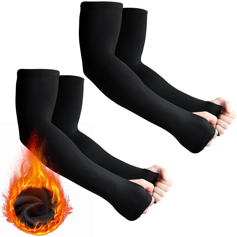 Skylety 2 Pairs Arm Sleeves Warmer Cycling Thermal Warmer Sleeves Arm Winter Cover with Thumb Holes for Men WomenMediumBlack - Image 2